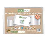 eco-eco Eco175 - Libro de presentación de paisaje transparente A4 50% reciclado, 20 bolsillos, estuche de almacenamiento, carpeta de arte con fundas de plástico