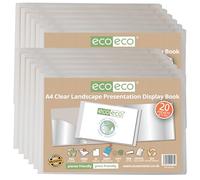 eco-eco Eco175x12 - Libro de presentación de paisaje transparente A4 50% reciclado, 20 bolsillos, estuche de almacenamiento, carpeta de arte con fundas de plástico, paquete de 12