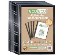 eco-eco Eco190 - Protector de hojas de polietileno transparente con papel de montaje negro, 100% reciclado, multiperforado, 120 micras (paquete de 10), tamaño A2