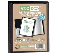 eco-eco Eco200 - Carpeta de presentación (tamaño A6, 50% reciclada, 40 bolsillos, color negro, con fundas de plástico)