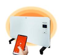 ECODE® Radiador electrico 2000W de Cristal | Silencioso y Programable | Control por Wifi | Uso con Ruedas, Patas o Pared | Temporizador | 2 Potencias | Apto para Baños (IP24) | Pantalla Táctil