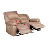 ECODE® Sofa 2 Plazas de Tela con Reclinacion Electrica Independiente y Masaje - Modo Reclinable TV Independiente en Cada Lado, 8 Vibromotores, Calor Lumbar, Doble Botonera, Doble USB (Marrón Claro)