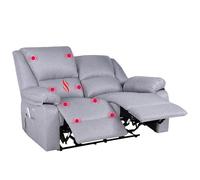 ECODE® Sofa 2 Plazas de Tela con Reclinacion Electrica Independiente y Masaje - Modo Reclinable TV Independiente en Cada Lado, 8 Vibromotores, Calor Lumbar, Doble Botonera, Doble USB