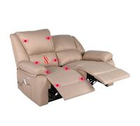 ECODE® Sofa 2 Plazas de Tela con Reclinacion Electrica Independiente y Masaje - Modo Reclinable TV Independiente en Cada Lado, 8 Vibromotores, Calor Lumbar, Doble Botonera, Doble USB (Beige)