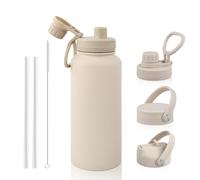 Ecofocet 1 Litro Botella termica,Botella Agua Acero Inoxidable,Cantimplora Termica,Botella agua deporte,con tapa con pajita 3 en 1,Sin BPA,Aislamiento al Vacíopara Deporte,Oficina,Viaje