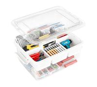 Ecofocet 16L Estuche Plastico, Caja Medicamentos Organizador, Caja de Almacenamiento Multiusos, Portátil 2 Capas con Compartimento Extraíble, Organizador Gran Capacidad para Herramientas