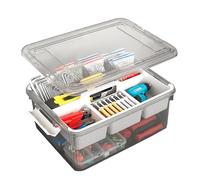 Ecofocet 16L Estuche Plastico, Caja Medicamentos Organizador, Caja de Almacenamiento Multiusos, Portátil 2 Capas con Compartimento Extraíble, Organizador Gran Capacidad para Herramientas