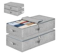 Ecofocet 2 Piezas Caja de Almacenaje Bajo la Cama con Tapa, Lavable Plegable Organizador Armario, Contenedor de Almacenaje para Debajo de Cama, Plegables Bajo Cama para Ropa Mantas Sábanas Zapatos