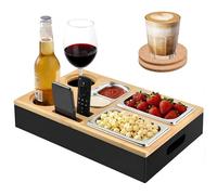 Ecofocet Bandeja Portavasos para Sofá, Bandeja Organizadora para Sofá y Cama, Couch Bar con Tapa Extraíble, Portabebidas, Bandeja para Aperitivos, Ideal para Salón
