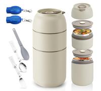Ecofocet Fiambrera Acero Inoxidable 650ml, Bento Box 2 Capas con 2 Compartimentos, Lonchera con Cubiertos Plegables, Caja de Almuerzo Portátil para Niños y Adultos
