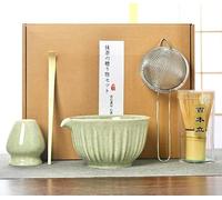 Ecofocet Té Matcha Kit de 5 Piezas, Juego de Té Matcha Japonés con Cuenco de Matcha, Batidor de Bambú, Soporte de Cerámica para Batidor, Cuchara y Colador - Set para Ceremonia del Té, Hogar o Regalo