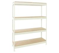 Estantería Industrial, 2000x1200x450 mm, 400 kg de Punto Flexión, 4 Estantes Madera, Estantería Garaje, Blanco/Madera - Ecoforte