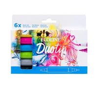 Ecoline Duotip Rotuladores de Acuarela Líquida Set de 6 Colores Básicos | Rotuladores con Punta Fina y Punta Ancha de Cincel