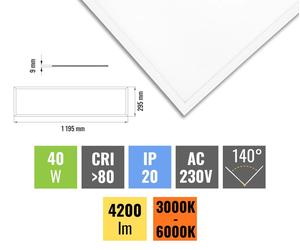 Ecolite. Panel LED empotrable blanco de 300 x 1200 mm, 40W, con control de temperatura de color (CCT). Modelo: LED-GPL44/B-40/BI/CCT