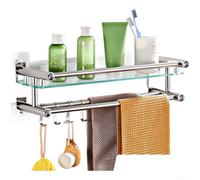 EcoLivzen Estante de cristal sin taladrar de 30 cm de acero inoxidable para baño (D)