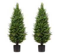 ECOLVANT Dos árboles topiarios Artificiales de 3 pies, arbustos Resistentes a los Rayos UV, Plantas en Maceta, árbol de Cedro Artificial, arbustos Artificiales para Interiores y Exteriores