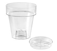 ECOMACETAS FLOWERPOT STORE Maceta para Orquídea, de Plástico Transparente, con Plato Incluido. con Escalón Interior y Base perforable. (1, 16cm)