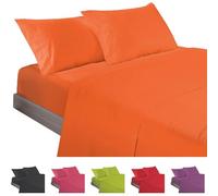ECOMMERC3 | Juego de Sábanas 3 Piezas Cama 80 Fabricado 100% Made in Spain - Juego de Sábanas con Bajera, Encimera y 1 Funda Almohada Color Naranja, Sábana Extrasuave y Ligera