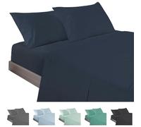ECOMMERC3 | Juego de Sábanas 4 Piezas Cama 200 Fabricado 100% Made in Spain - Juego de Sábanas con Bajera, Encimera y 2 Fundas Almohada de 45x110 Color Marino