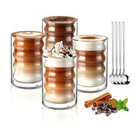 ecooe Taza de Café de Cristal 350ml Vasos de Doble Pared Juego de 4, Tazas de Té para Café, Leche, Latte, Macchiato, Regalo de Cumpleaños Para Padres Amigo