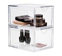 Ecoseao apilado cajón de almacenamiento de cosméticos, caja de almacenamiento de cajón de maquillaje acrílico transparente, cajón de Gabinete de maquillaje doméstico 2 paquetes