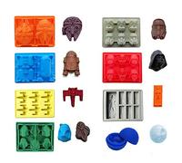ECOSWAY Juego de 8 bandejas de hielo de Star Wars/moldes de silicona para chocolate: Stormtrooper, Darth Vader, X-Wing Fighter, Millennium Falcon, R2-D2, Han Solo, Boba Fett y Estrella de la Muerte