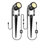 ECOWHO Luminación de jardín 2 focos, LED de Exterior,luz de jardín con punta de tierra,juego de 6 reflector de jardín de 3w con enchufe, LED destacar de césped IP65 luz iluminación del paisaj