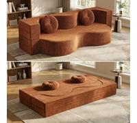 Ecoxsnz Sofá cama plegable 2 en 1, 150 cm, espuma de alta elasticidad, funda extraíble, con 2 cojines redondos, para salón, habitación de invitados y espacios pequeños