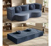 Ecoxsnz Sofá cama plegable 2 en 1, 150 cm, espuma de alta elasticidad, funda extraíble, con 2 cojines redondos, para salón, habitación de invitados y espacios pequeños