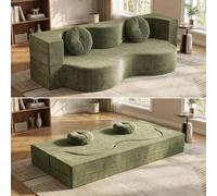 Ecoxsnz Sofá cama plegable 2 en 1, 200 cm, sofá de suelo y colchón para dormir, espuma de alta elasticidad, funda extraíble, con 2 cojines redondos, para salón, habitación de invitados y espacios