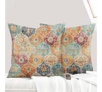ECZOIL Juego de 2 Fundas de Almohada Bohemias de 50 x 50 cm, diseño de Flores Bohemias, Fundas de cojín Decorativas de Lino de 20 x 20 Pulgadas, impresión a Doble Cara, Fundas de cojín Decorativas