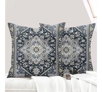ECZOIL Juego de 2 Fundas de cojín Bohemias de 50 x 50 cm, Estilo Bohemio, Vintage, Fundas de cojín Decorativas para sofá, sillón, hogar, Dormitorio, con Cremallera Oculta, Azul Zafiro