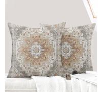 ECZOIL Juego de 2 Fundas de cojín Boho 40x40 cm, Fundas de cojín Decorativas con Flores Boho de Lino 16x16 Pulgadas con impresión por ambas Caras para Sala de Estar, sofá, Dormitorio - Marrón