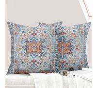 ECZOIL Juego de 2 Fundas de cojín Boho 40x40 cm, Fundas de cojín Decorativas con Flores Boho de Lino 16x16 Pulgadas con impresión por ambas Caras para Sala de Estar, sofá, Dormitorio - Azul Naranja