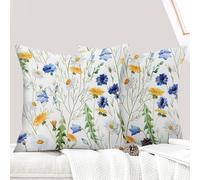 ECZOIL - Juego de 2 Fundas de cojín de 50 x 50 cm, diseño de Flores Silvestres, Funda de Almohada de 20 x 20 Pulgadas, para casa, salón, Dormitorio y Granja, Color Amarillo