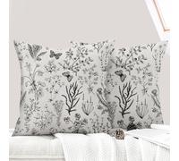 ECZOIL - Juego de 2 Fundas de cojín Decorativas, 45 x 45 cm, diseño de Flores Silvestres, Funda de Almohada para Dormitorio y Granja, casa salón, Flores Retro Negro y Blanco