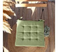 ED Enjoy Home - Cojín para Silla Exterior e Interior, Verde Oliva, 40 x 40 cm, Repelente al Agua con Tratamiento antirrayos UV, para jardín, terraza, Grosor de 3 cm, con Cintas para Nudillos