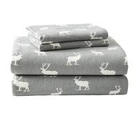 Eddie Bauer | Elk Grove Collection | 100% Cotton Flannel Sheet, 4-Piece Bedding Set, Pre-Shrunk and Brushed for Ultra Soft and Cozy Feel, Queen, Grey