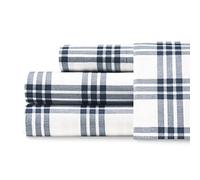 Eddie Bauer Inicio | Juego de sábanas de la colección de percal-100% algodón, crujiente y Fresco, Ligero y Absorbe la Humedad, Queen, Cuadros Azul Marino
