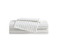 Eddie Bauer - Juego de sábanas matrimonial, Juego de Ropa de Cama de percal de algodón, súper Suave y Acogedor, decoración del hogar, Certificado Oeko-Tex (Essential Stripe Beige, matrimonial)