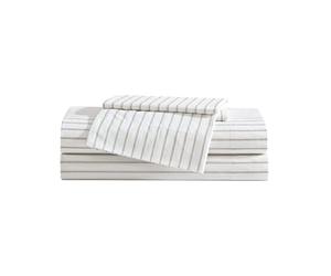 Eddie Bauer - Juego de sábanas matrimonial, Juego de Ropa de Cama de percal de algodón, súper Suave y Acogedor, decoración del hogar, Certificado Oeko-Tex (Essential Stripe Beige, matrimonial)