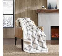 Eddie Bauer - Manta de Felpa Sherpa súper Suave, Reversible, ultrasuave, Elefante Blanco, acogedoras Mantas a Cuadros para sofá (Bunkhouse Gris a Cuadros, 50 x 60