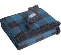 Eddie Bauer - Manta de Franela Sherpa Reversible súper Suave, Elefante Blanco, acogedoras Mantas a Cuadros para sofá (cabaña a Cuadros Azul, Manta)