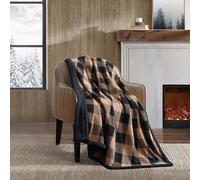 Eddie Bauer - Manta Reversible, Ropa de Cama de Franela Sherpa, decoración del hogar a Cuadros para Todas Las Estaciones (Beige a Cuadros de cabaña, Manta)