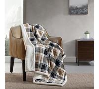 Eddie Bauer Ropa de Cama Reversible de Forro Polar Sherpa, decoración del hogar para Todas Las Estaciones, poliéster, Resistente a Cuadros, Beige, Manta