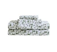 Eddie Bauer - Sábanas King, Juego de Ropa de Cama de Franela de algodón, Cepillado para Mayor suavidad, decoración acogedora para el hogar, Certificado Oeko-Tex (Deer Camp Green, King)