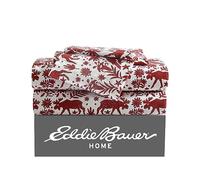 Eddie Bauer - Sábanas matrimoniales, Juego de Ropa de Cama de Franela de algodón, Cepillado para Mayor suavidad, acogedora decoración para el hogar (Rojo Arcadia, matrimonial)