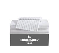 Eddie Bauer - Sábanas matrimoniales, Juego de Ropa de Cama de percal de algodón, decoración Fresca y Fresca para el hogar (Essential Stripe White, Full)