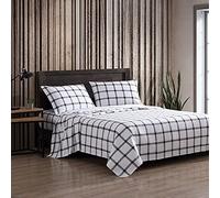 Eddie Bauer - Sábanas Queen, Juego de Ropa de Cama de Franela de algodón, Cepillado para Mayor suavidad, decoración acogedora del hogar (Cuadros de casa de Campo, Queen)