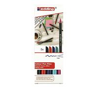 edding 1200-5 Rotuladores de Color - Negro, Azul Oscuro, Rojo, Verde Agua, Rosa Fucsia - de Trazo Fino y Punta Redonda de 1 mm